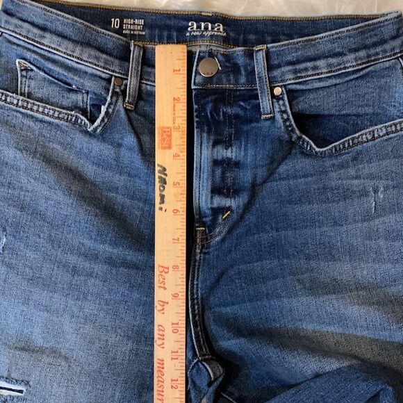 Ana Size 10 high rise straight leg distressed/patched denim jeans - Picture 3 of 8